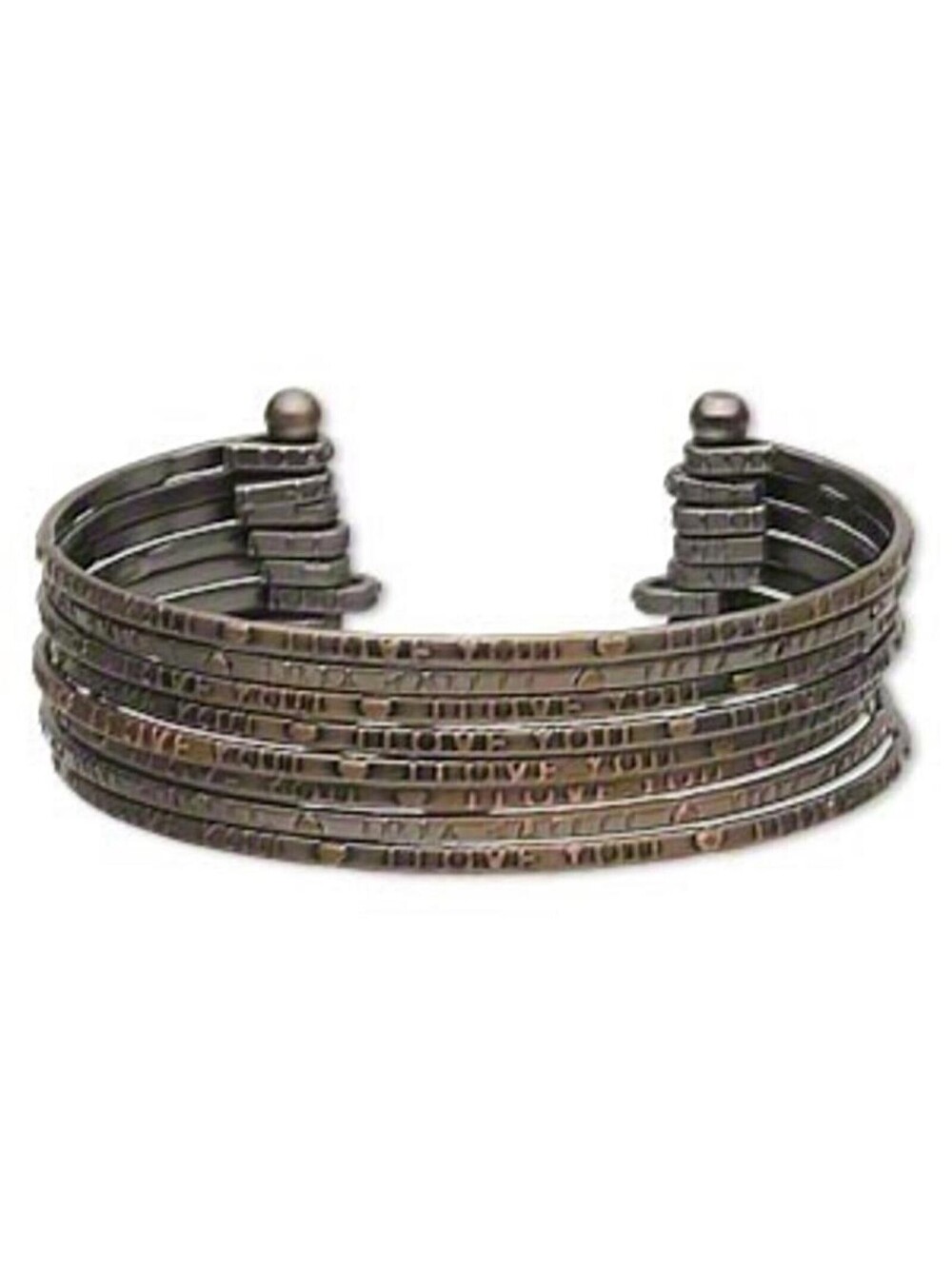 Antique Bronze Carved I Love You Words Design Multi Band 38mm Wide Cuff Bracelet